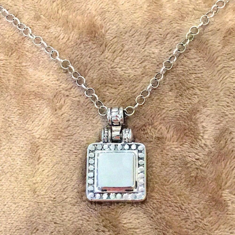 VINTAGE Sterling Silver Square Pendant with Silver Circles on an Open Link Chain